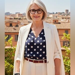 Pixley Navy and White Polka Dot Blouse